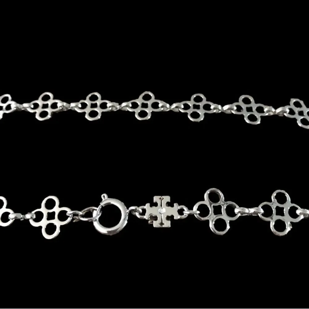 TORY BURCH STATEMENT SILVER LONG NECKLACE RHODIUM PLATED